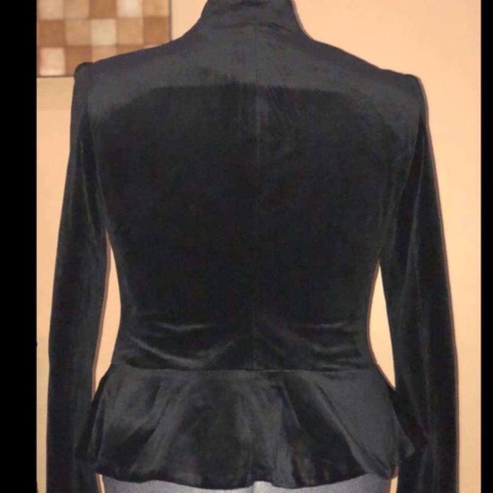 Amaryllis Black Velvet Military Style Peplum Jacket with Pearl Buttons - Picture 2 of 5